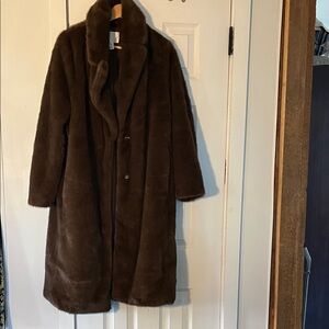 H&M Brown Faux Fur Coat New